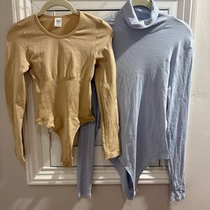Beige Bodysuit and H&M Light Blue Bodysuit - Size Medium